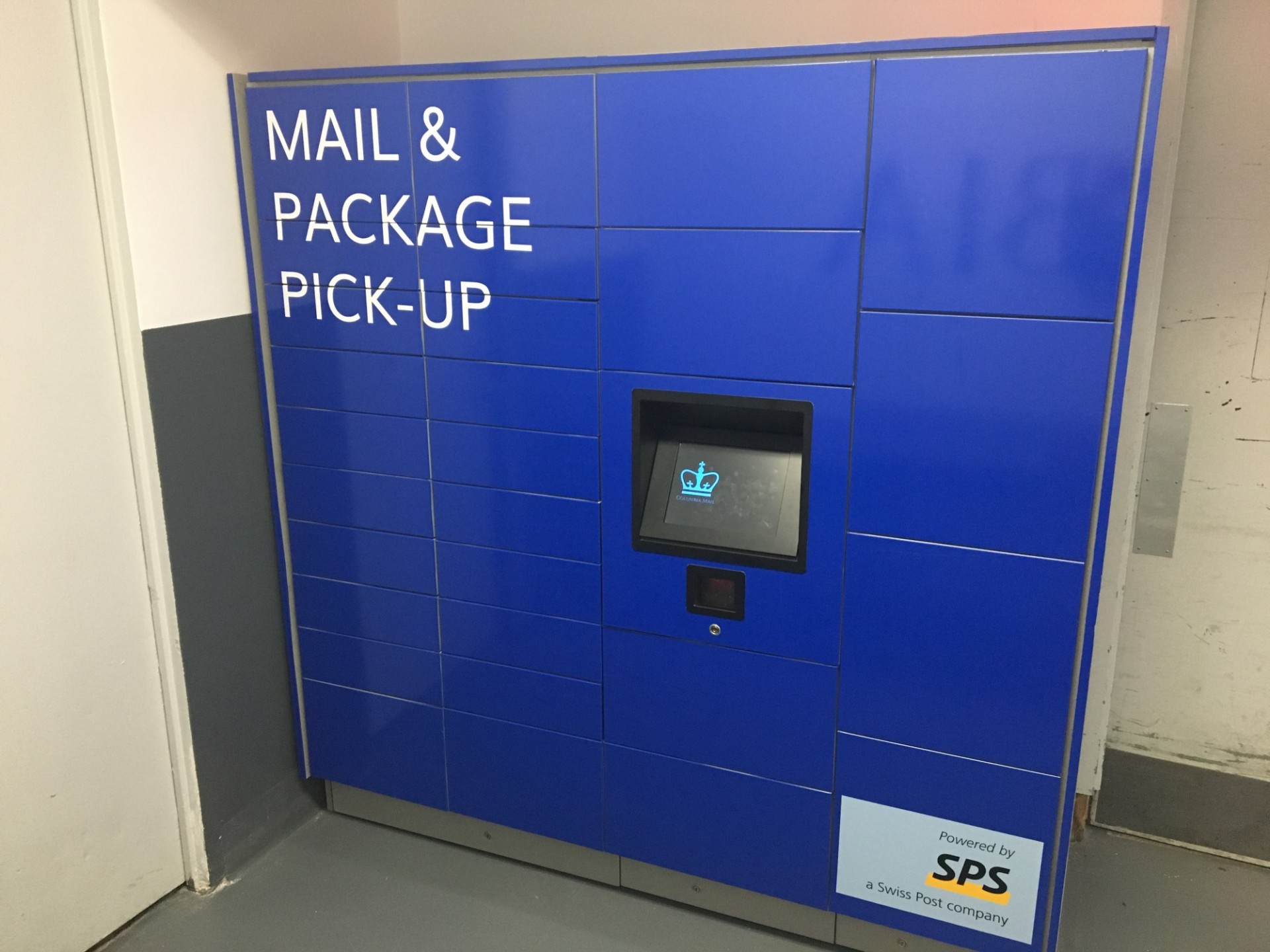 Package locker currently located in the lower level of Wien Hall