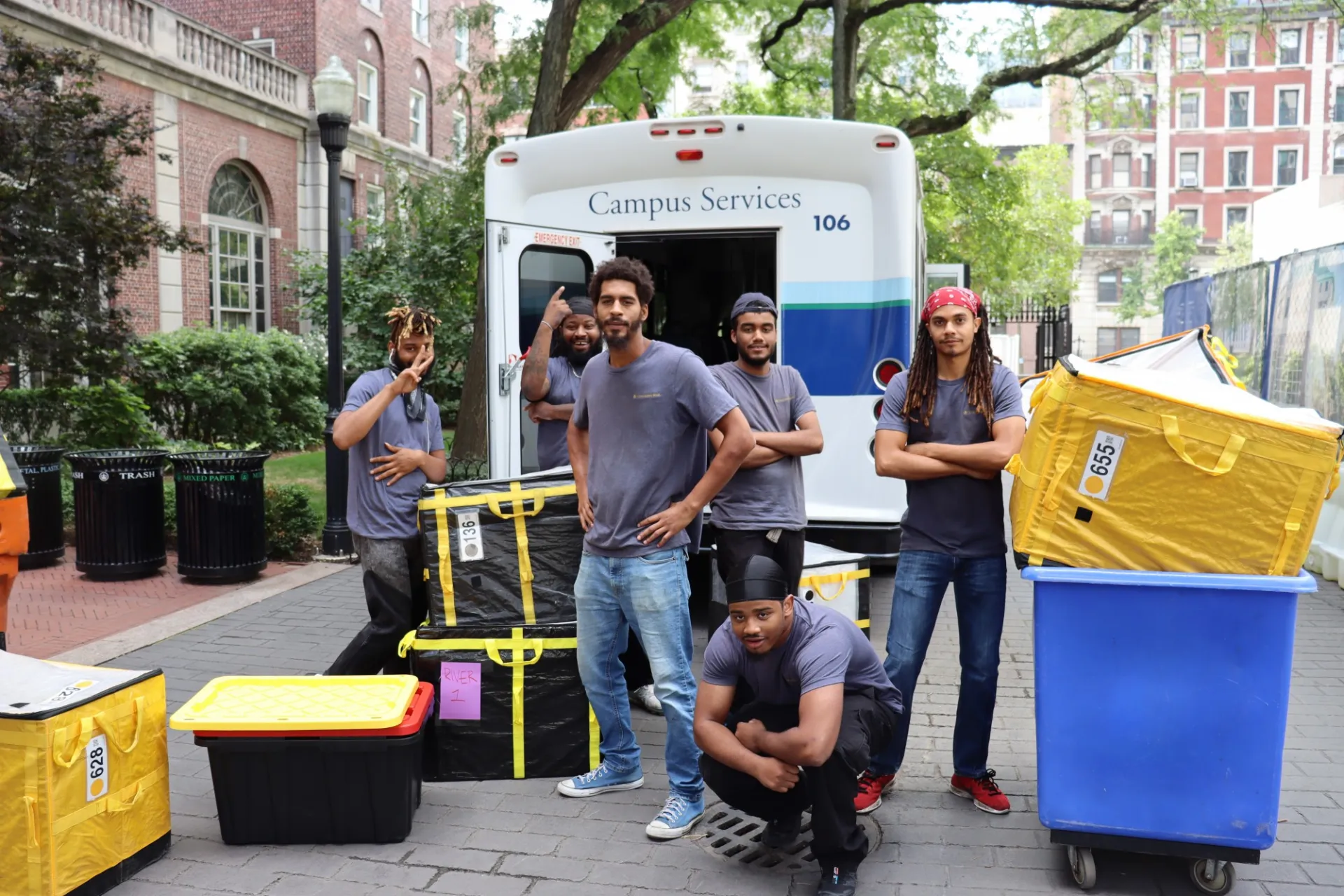 Mail team getting ready to deliver packages to student rooms during summer pre-delivery